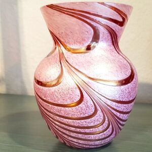 Pink & Gold Iridescent Swirl Vase Telaflora Gift Flower Plum Lavender Art Glass